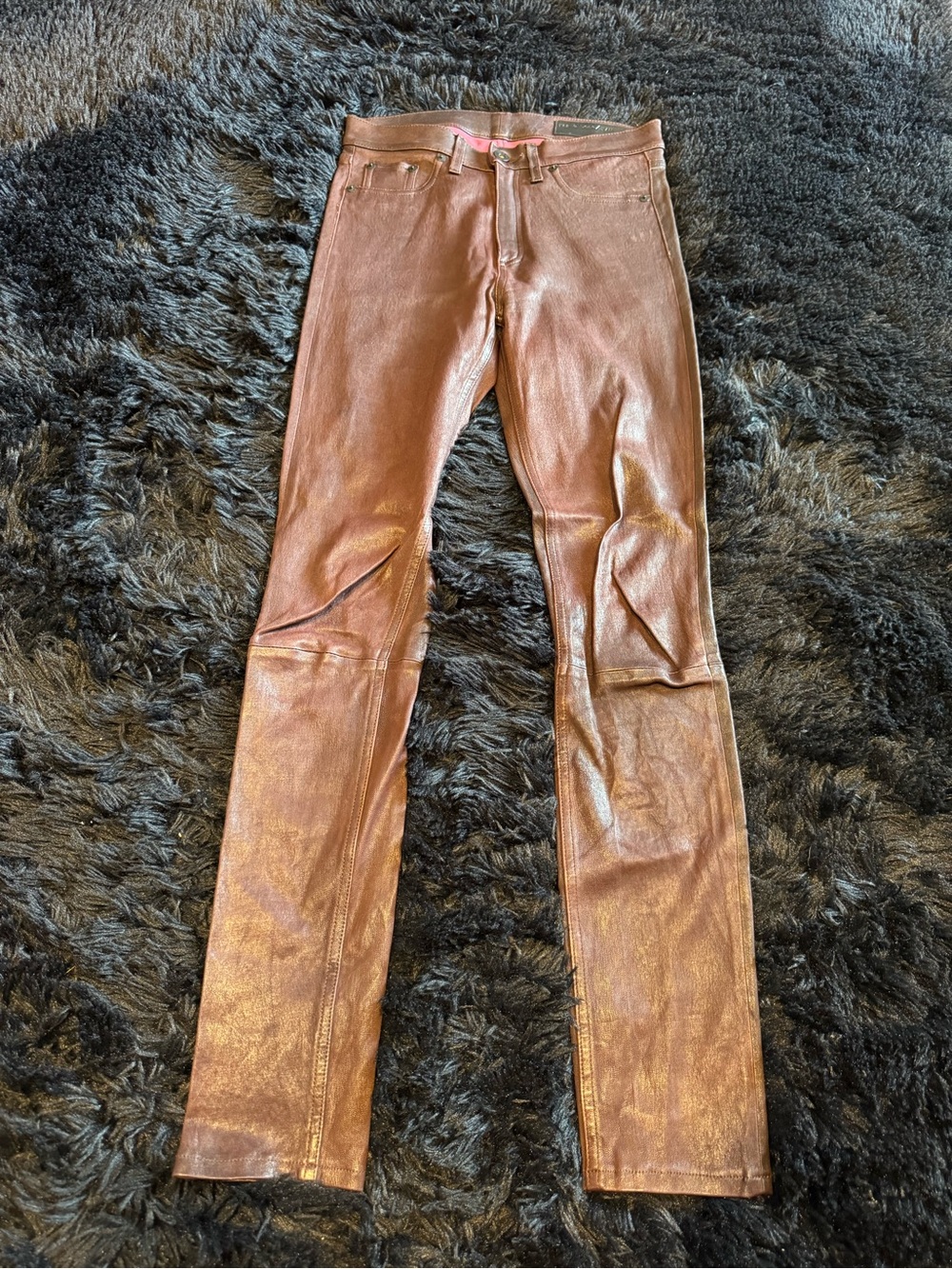 rag & bone Metallic Copper Slim Leather Pants